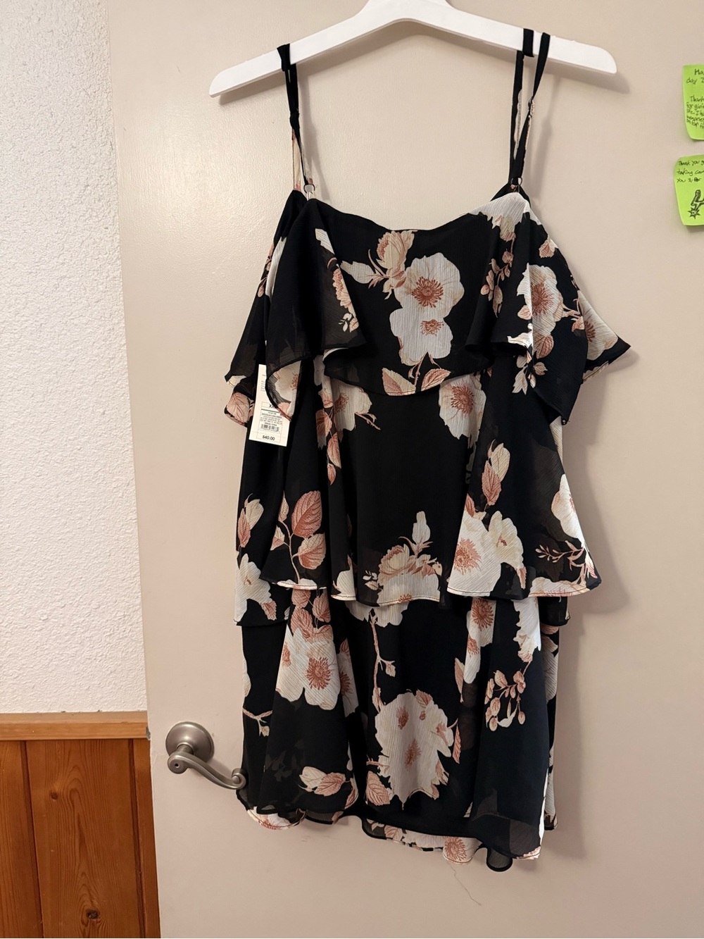 Black Floral Ruffle Tiered Slip Dress